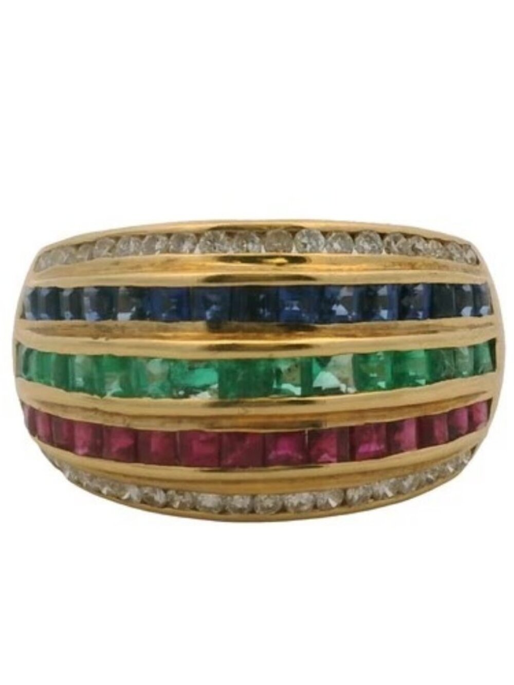 Le Vian 18kt Yellow Gold Emerald, Ruby, Sapphire, and Diamond Dome Ring Size 5.5 - Picture 2 of 7